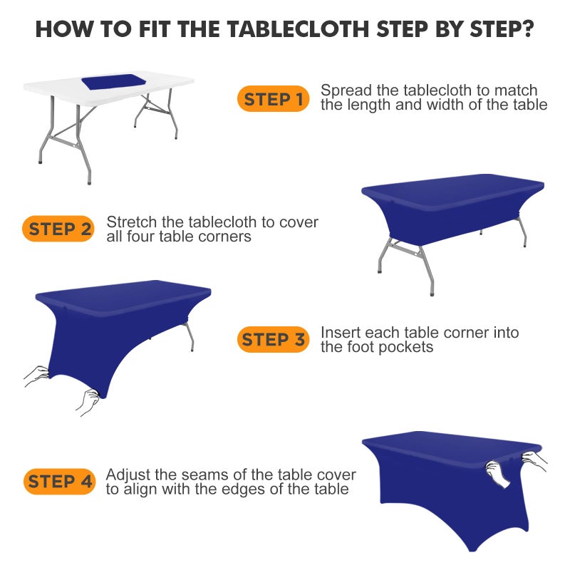 SEPARO Spandex Table Cover 2 Pack 6Ft Royal Blue Fitted Tablecloths,Washable Wrinkle Resistant Stretch Table Cloth Rectangle for Party Hosting Supplies,Wedding Decorations,Vendor Display,Banquet - Image 4